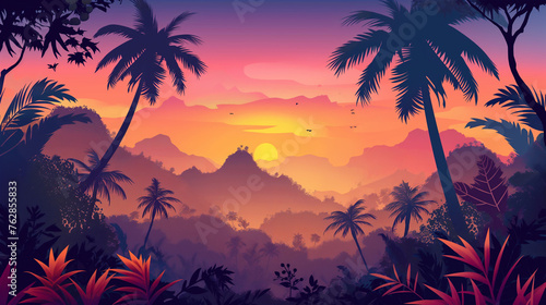 Topical and Sunset isolation Background  Illustration