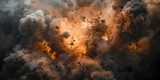    A powerful and dramatic image capturing a large explosion of smoke and fire in the air. Fireworks explosion background and wallpaper explosion of fire and flames with stones 