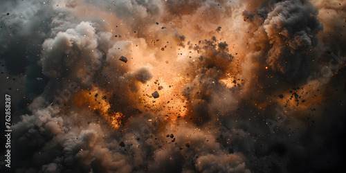    A powerful and dramatic image capturing a large explosion of smoke and fire in the air. Fireworks explosion background and wallpaper explosion of fire and flames with stones  © Faiza