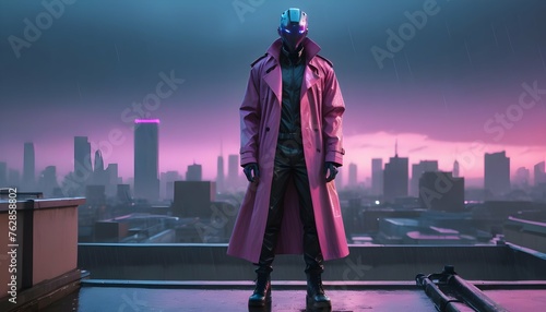 A Humanoid Cyborg With A Synthwave Colored Trench Upscaled 2