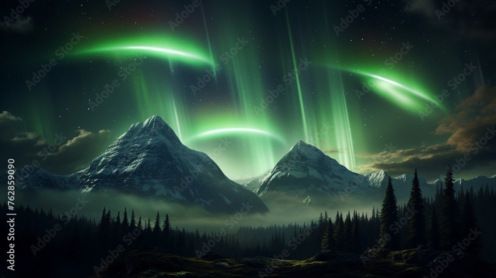 A breathtaking aurora borealis caused by particles from an asteroids tail, with UFOs blending into the natural light show