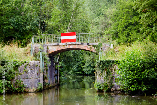 No Entry Sign Over Canal Bridge Passage