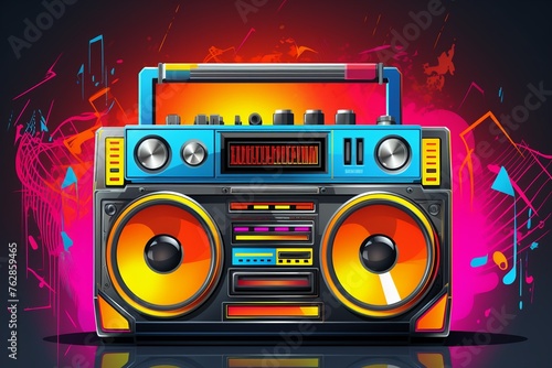 Old-school boombox with a digital touch screen interface, vector art merging classic beats with new-age tech