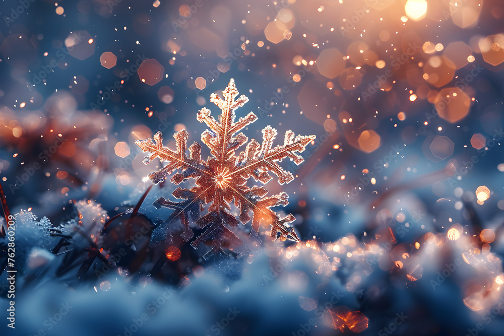 Fototapeta premium Love bokeh, winter snowflakes.