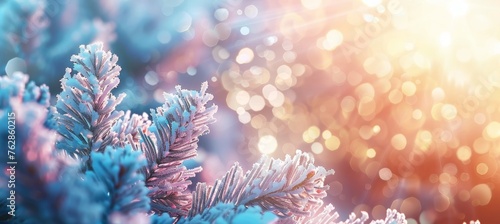 Festive christmas background with snowflakes and spruce branch frame, perfect for text placement