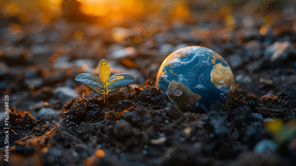 plant sprout next to planet earth representing an ecology concept world earth day plant sprout next to planet earth representing an ecology concept world earth day