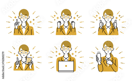 指差し・ガッツポーズ・グッドポーズなど！多様な女性の上半身ポーズイラスト素材