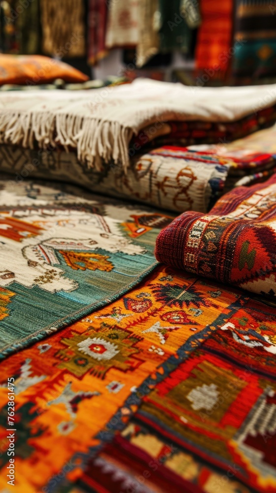 Fototapeta premium A rug on the floor. Generative AI.