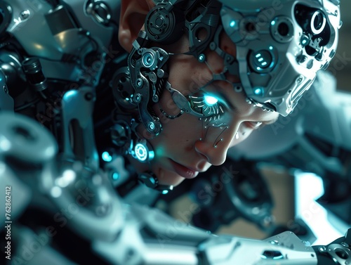 Synthesis of Man and Machine, cyborg, technology, robotics, human, machine, artificial, intelligence, cybernetic, future, innovation, android, bionic, mechanical, detail, face, metal, gears, circuits