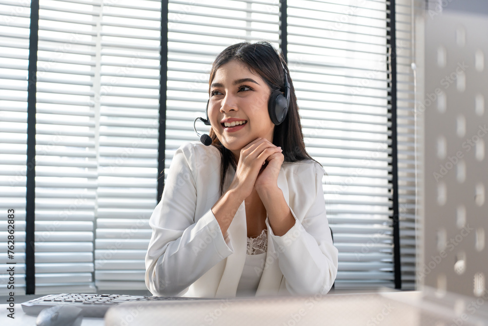 Asian beautiful business woman call center working in office workplace. Asian beautiful business woman call center working in office workplace.