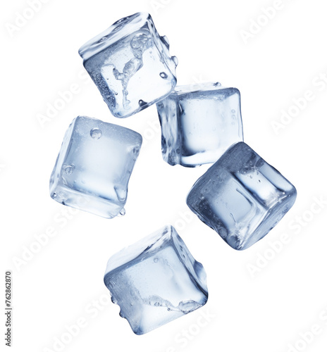 Falling ice cube, isolated on white background, clipping path, full depth of field