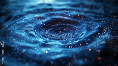 A ripple effect spreading outwards from a central point where particles have become entangled.