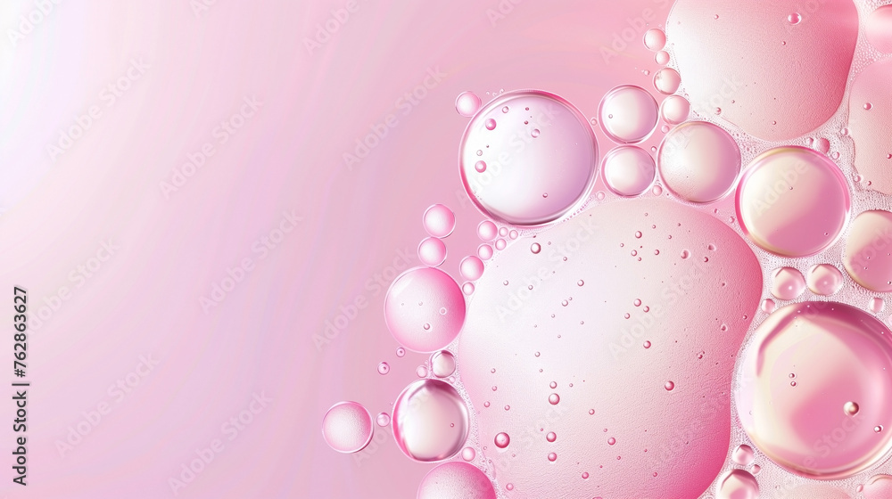 Oil bubbles collagen skin serum on pastel background. concept skin care cosmetics.