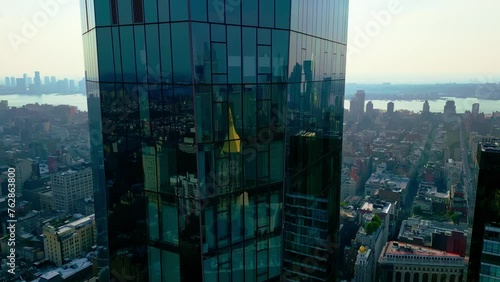 Circling around the modern Whitman building in Flatiron district in New York City 