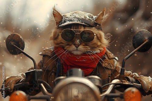 オートバイに乗っている猫 © CrioStudio