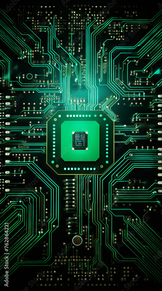Green Circuit Board: Close-up of Technology and Innovation
Green Circuit Board: Close-up of Technology and Innovation