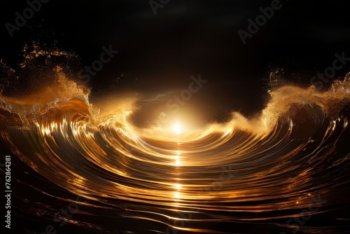 golden particles wave and light abstract wide screen backgroun