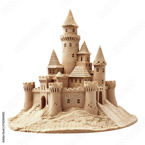 Beach Sandcastle with detailed Towers isolated on transparent background