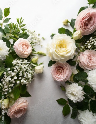 Floral background with space on side, isolated on white