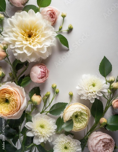 Floral background with space on top, isolated on white