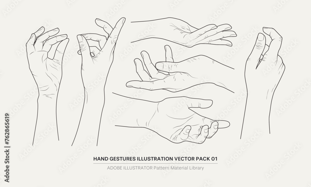 Obraz premium A collection of retro-styled, detailed illustrations of hand gestures, showcasing hand-drawn design elements.