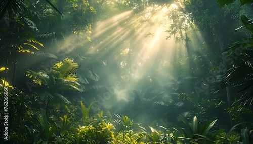 sun rays through the forest