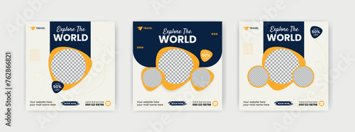 travel sale social media post template. travelling agency business offer promotion. Holiday and tour advertisement banner design