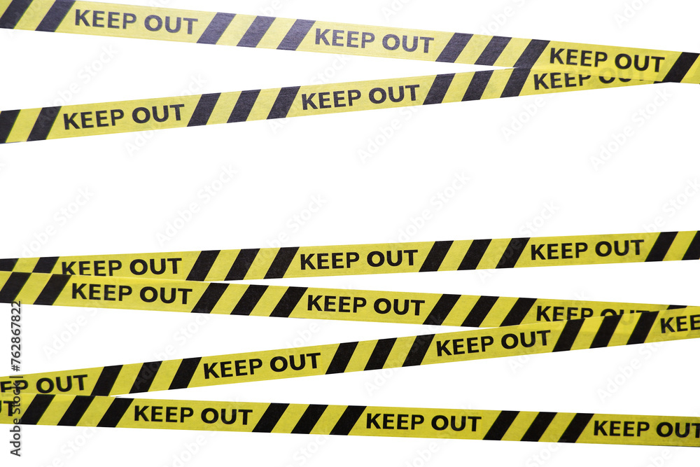 Keep out, police line, Caution lines isolated. Warning tapes. Danger signs.