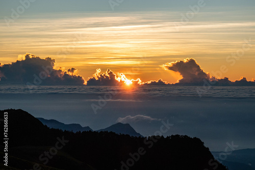 Sunrise on the Nenggao Historical Trail, Nantou, Taiwan photo