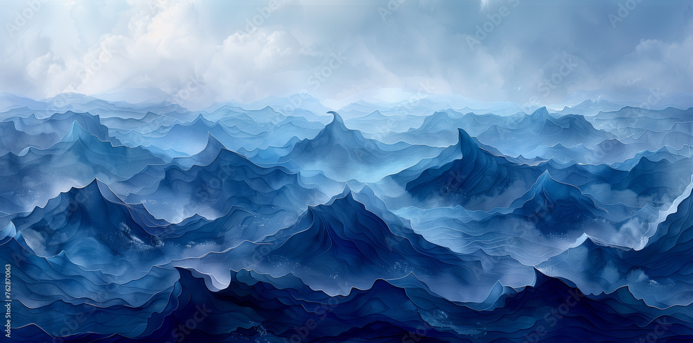 Abstract blue watercolor waves background with artistic texture, ideal for creative design projects
