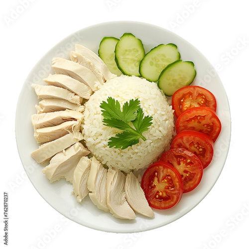 Hainanese Chicken Rice, transparent background, isolated image, generative AI