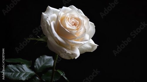 Close up of white flower rose on isolated black background  Copy space. generative AI image