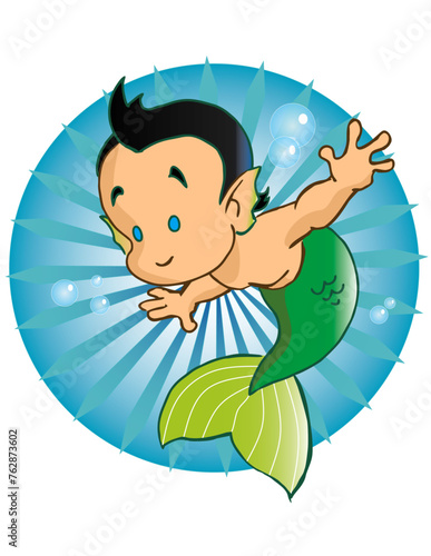 triton tierno, sirenas, vector, fantasy, mythology, cute