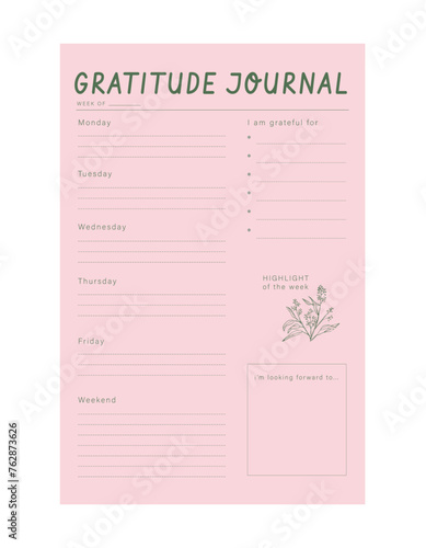 Gratitude Journal planner. (Happiness) Minimalist planner template set. Vector illustration.