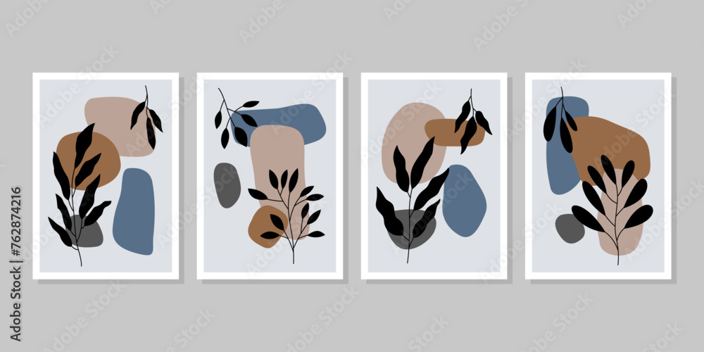 set of collection abstract share floral. foliage line art drawing . abstract leaf plant art design for print, poster, wallpaper, nature wall art