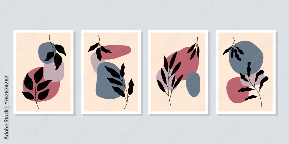 set of collection abstract share floral. foliage line art drawing . abstract leaf plant art design for print, poster, wallpaper, nature wall art