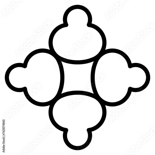 Abstract cross shape decor. Rectangular geometrical ornament. Black and white linear silhouette.