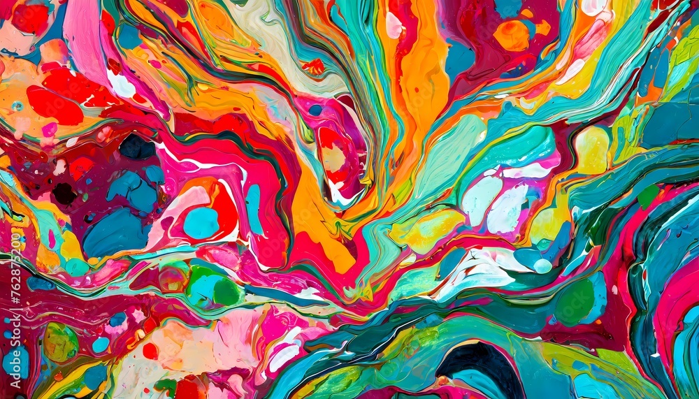 Vibrant Marbled Acrylic Paint Swirls: Abstract Waves of Color