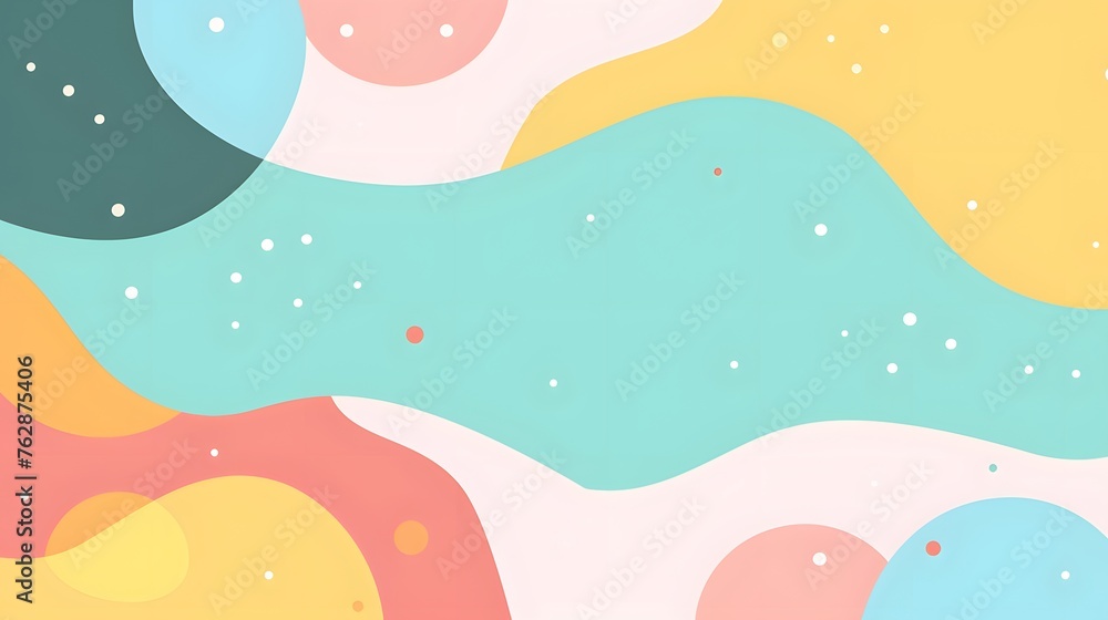 Colorful Abstract Art with Wavy Shapes and Dots: A Playful Composition in Pink, Blue, and Yellow. Fluid and Organic Design for Wall Decor or Backgrounds