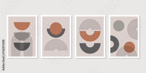 Set of Modern trendy boho minimalist art. mid century posters abstract geometric shape contemporary. Design for wallpaper, background, wall decor, cover, print, card, branding. Vector illustration.