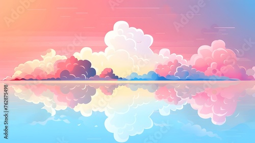 Vibrant Sunset Reflection Over Serene Lake: Digital Art Wallpaper