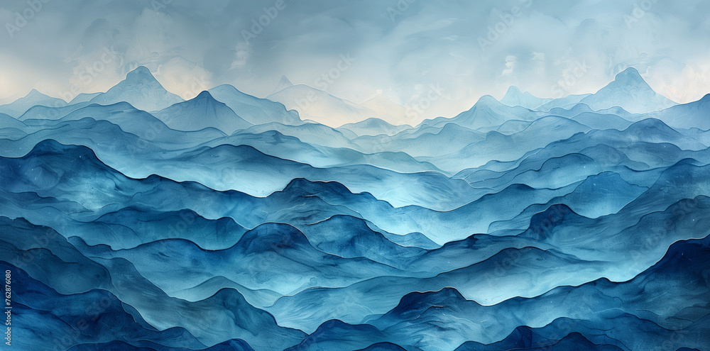 Abstract blue watercolor waves background with artistic texture, ideal for creative design projects - obrazy, fototapety, plakaty 