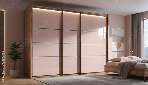 Wooden wardrobe sliding doors in interior design of modern bedroom 10