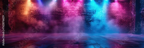 Colorful nightclub dance floor with lights - Vibrant nightclub setting with neon lights and haze, simulating the lively atmosphere of a dance party © Tida
