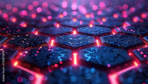 Futuristic blue circuit board close-up - Detailed image of a futuristic  glowing blue circuit board with hexagonal patterns  symbolizing advanced technology