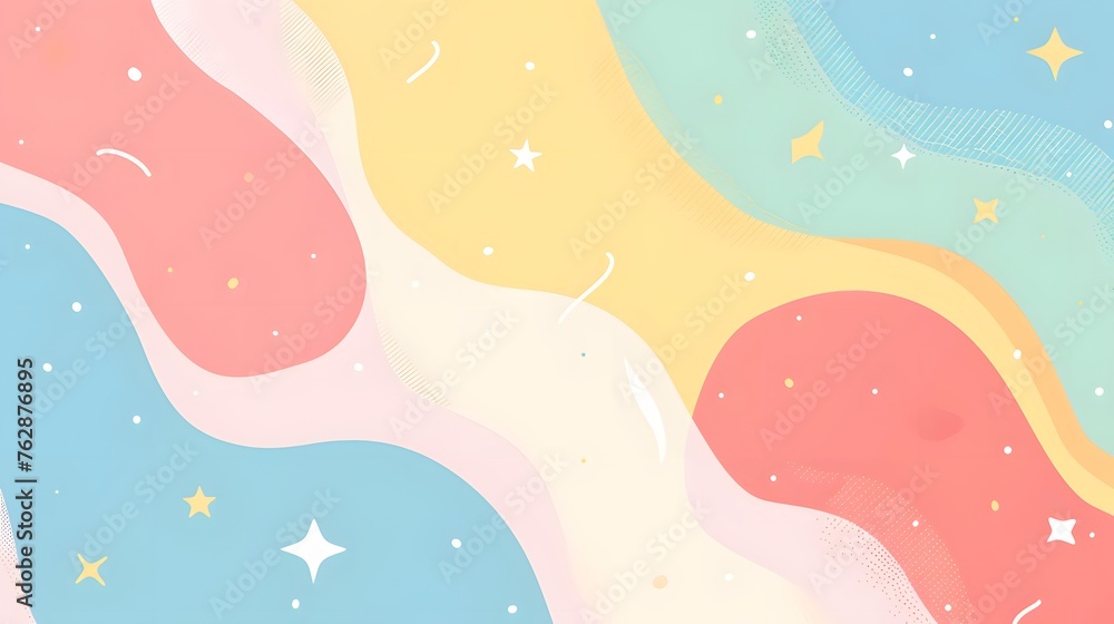Colorful Abstract Art with Wavy Patterns and Stars on Pastel Background
