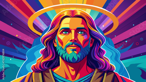 Vibrant Artistic Rendering of a Jesus Christ Religious Figure with a Halo, illustration with copy space. Concept of Easter and Resurrection