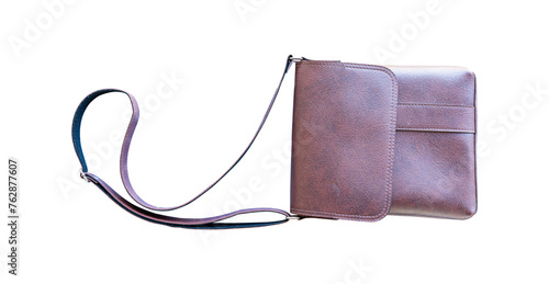 Brown leather men's bag, briefcase isolated on white background. PNG File