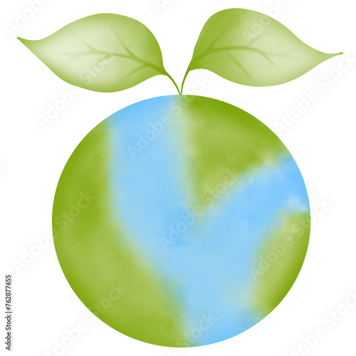 A green spherical globe with leaves on top.