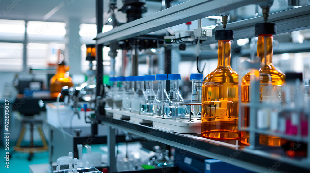 A gas chromatography laboratory with equipment in operation. A gas chromatography laboratory with equipment in operation.